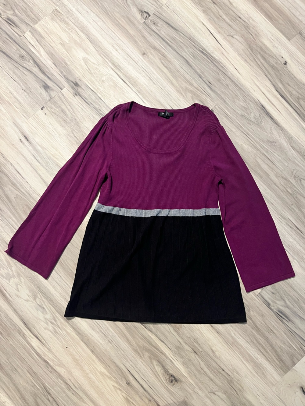 Style & Co Two-Tone Scoop Neck Rib Sweater